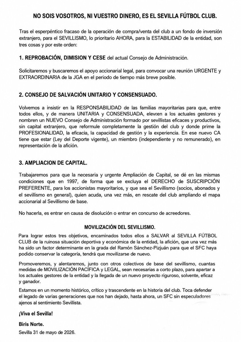 SEVILLISTASLP's tweet photo. NO SOIS VOSOTROS, NI VUESTRO DINERO, ES EL SEVILLA FÚTBOL CLUB. https://t.co/Z6Mtd514wQ