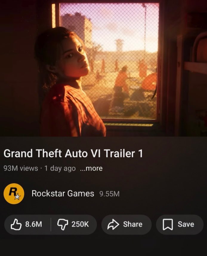 7us1999's tweet photo. للمعلومية 🚨

في مقارنة بين GTA 6 وCall of Duty Modern Warfare 4 (العروض الترويجية خلال أول 24 ساعة)

العرض الترويجي الأول للعبة GTA 6:
- 93 مليون مشاهدة
- 8.3 مليون إعجاب
- 250 ألف عدم إعجاب

العرض الترويجي الأول للعبة MW4:
- 23 مليون مشاهدة
- 160 ألف إعجاب
- 17 ألف عدم إعجاب https://t.co/zOmLxiLbGx