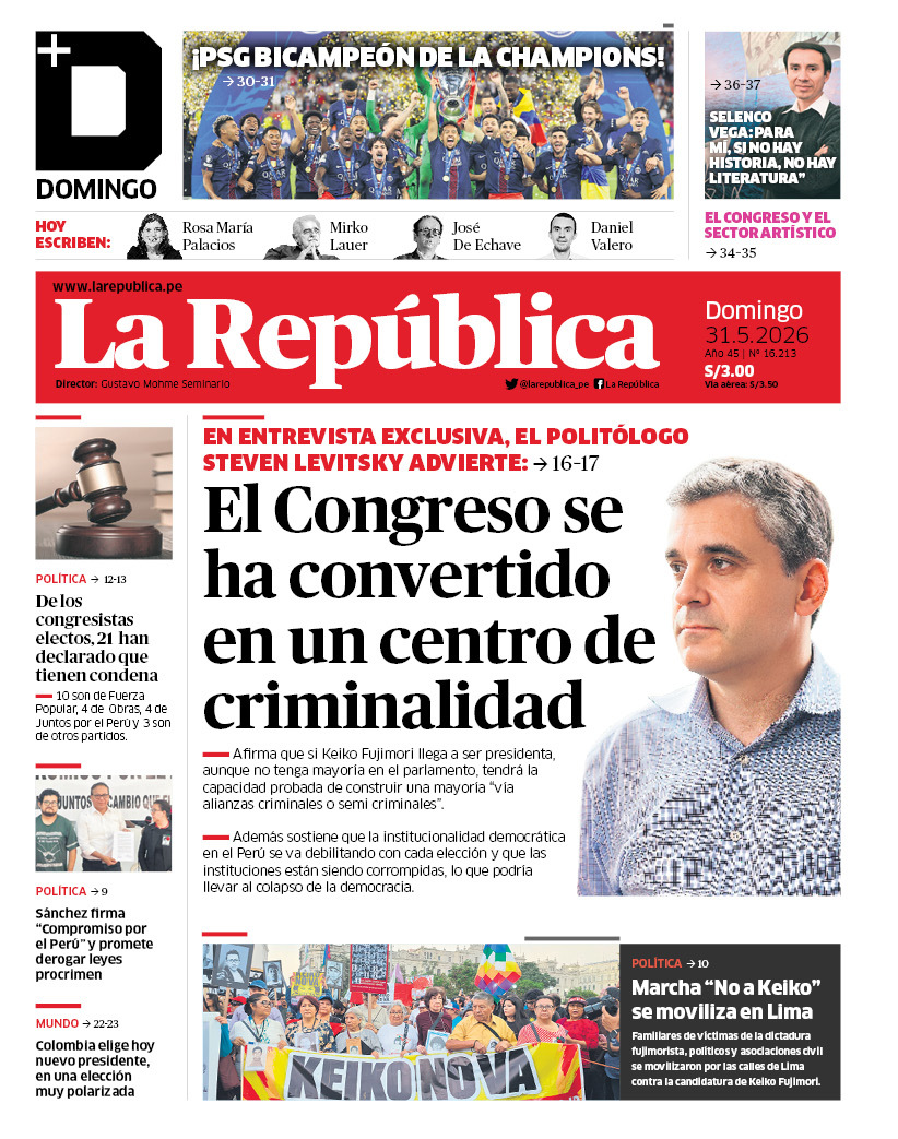 heduardo50's tweet photo. Portada de La República hoy, domingo 31 de mayo de 2026 https://t.co/fHwPEX7h1i