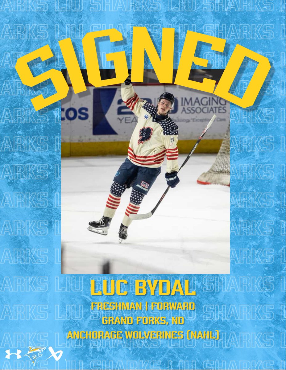 LIUMHockey's tweet photo. Welcome to Long Island, Luc Bydal! Luc comes to us from Grand Forks, ND and will wear #14 for the Sharks! 🦈

#liu #collegehockey #ncaahockey #longislandhockey https://t.co/LnZk9srv6n