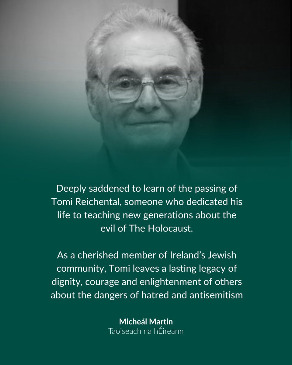 MichealMartinTD's tweet photo. Deeply saddened to learn of the passing of Tomi Reichental, someone who dedicated his life to teaching new generations about the evil of The Holocaust. https://t.co/cbP0TEqunq