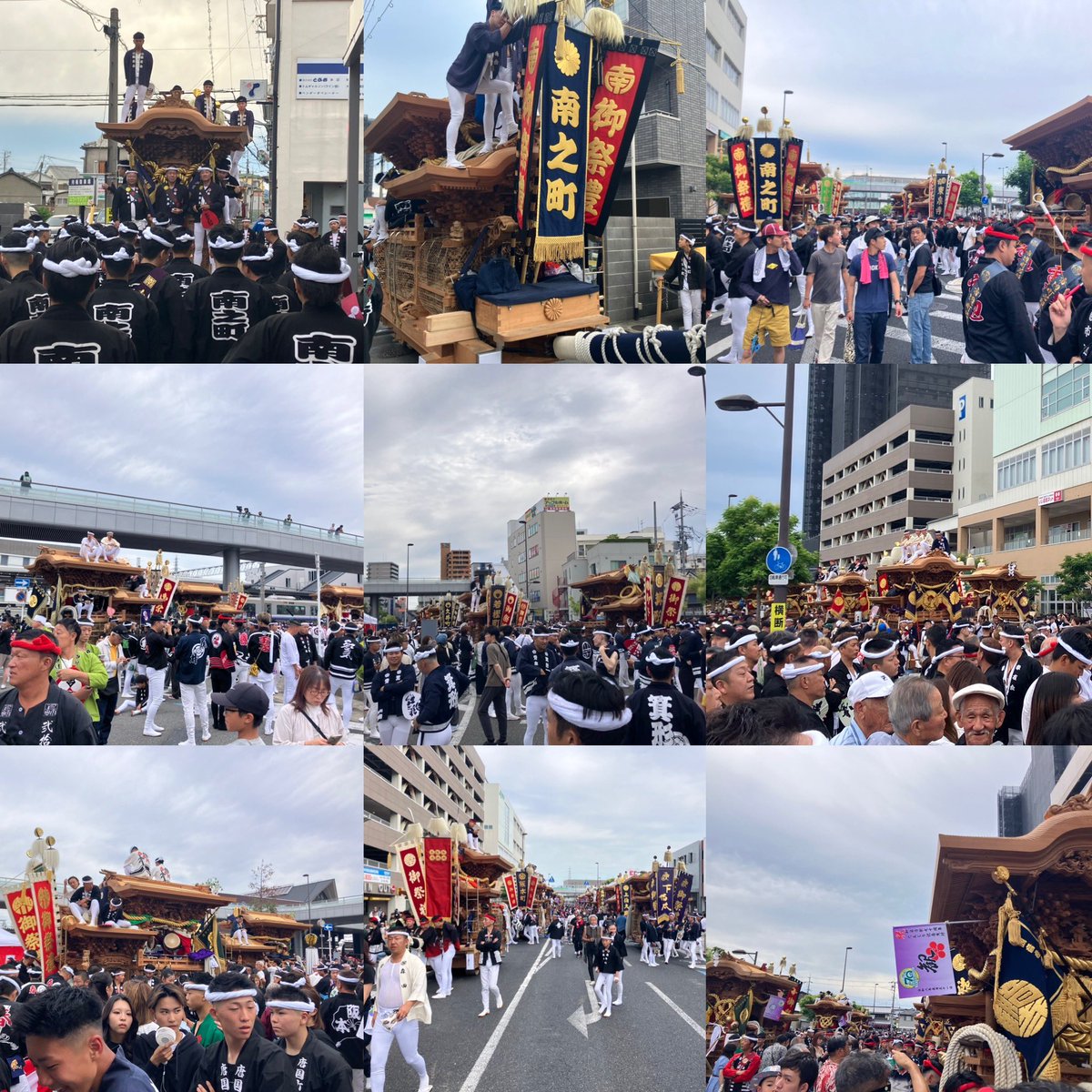 minande1's tweet photo. 今日は和泉市政70周年だんじり記念曳行🎉で
地元の和泉府中駅に和泉市内35台のだんじりが集合しました😆
人が多すぎて探しても出会わなかった人多数（笑）
動画はみなんで(南之町)の2回目のやり回しです😆 https://t.co/WB41UjFUOA