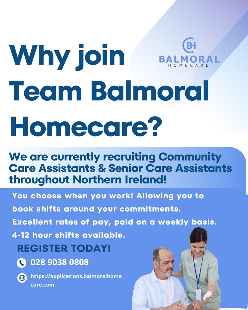 BalmoralHome's tweet photo. Are you an experienced Community Care Assistant or Senior Community Care Assistant and looking for a flexible, well paid role that fits around your schedule?📆

💻 Join #TeamBalmoralHome today! https://t.co/cAbh2TefLD https://t.co/9nLtJ0njJP