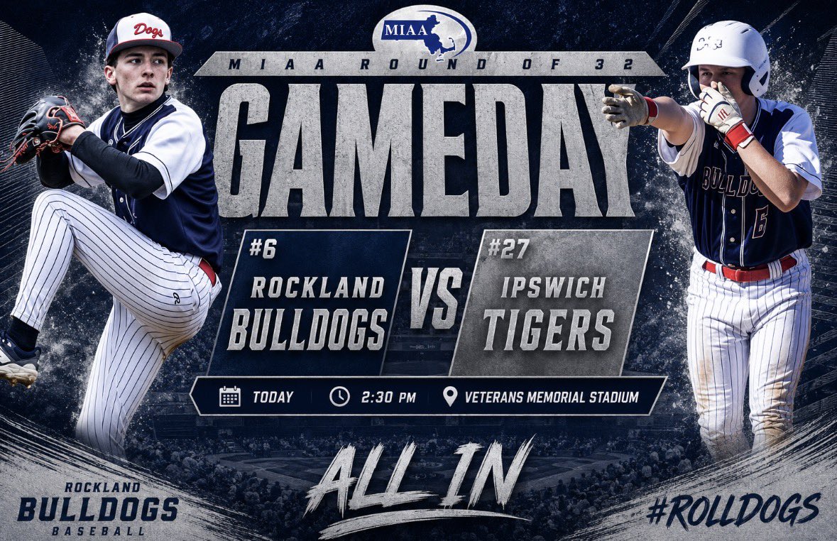 Rocklanddogs's tweet photo. The @RHSDogsBaseball squad welcomes Ipswich to the stadium this afternoon for a tournament matchup. First pitch is set for 2:30 — come out and support the Bulldogs! https://t.co/OE4hCMB8my