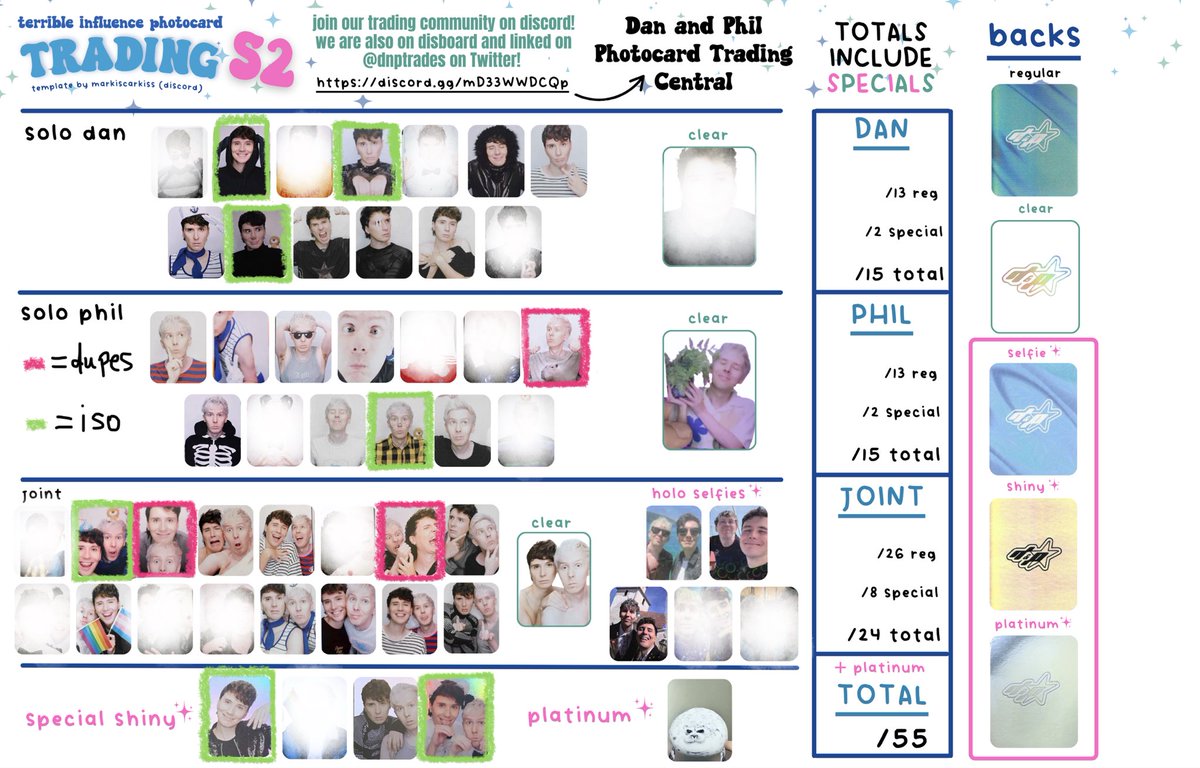indig0ver's tweet photo. updated iso sheets &amp; cards for trading! uk only please ^_^ (+ season 1 cards in the comments!)

🩷 = dupes
💚 = iso (diso puppy dan &amp; joint plushie/squishy on heads)

@dnptrades https://t.co/PYdN4pz6p4