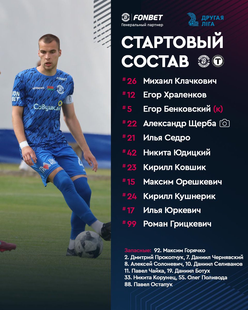 dynamobrest's tweet photo. Состав дублирующего состава «Динамо-Брест» на домашнюю игру против «Торпедо-БелАЗ-2», которая стартует в 16:00 на базе в Красном Дворе. https://t.co/CRMMNCRbRz