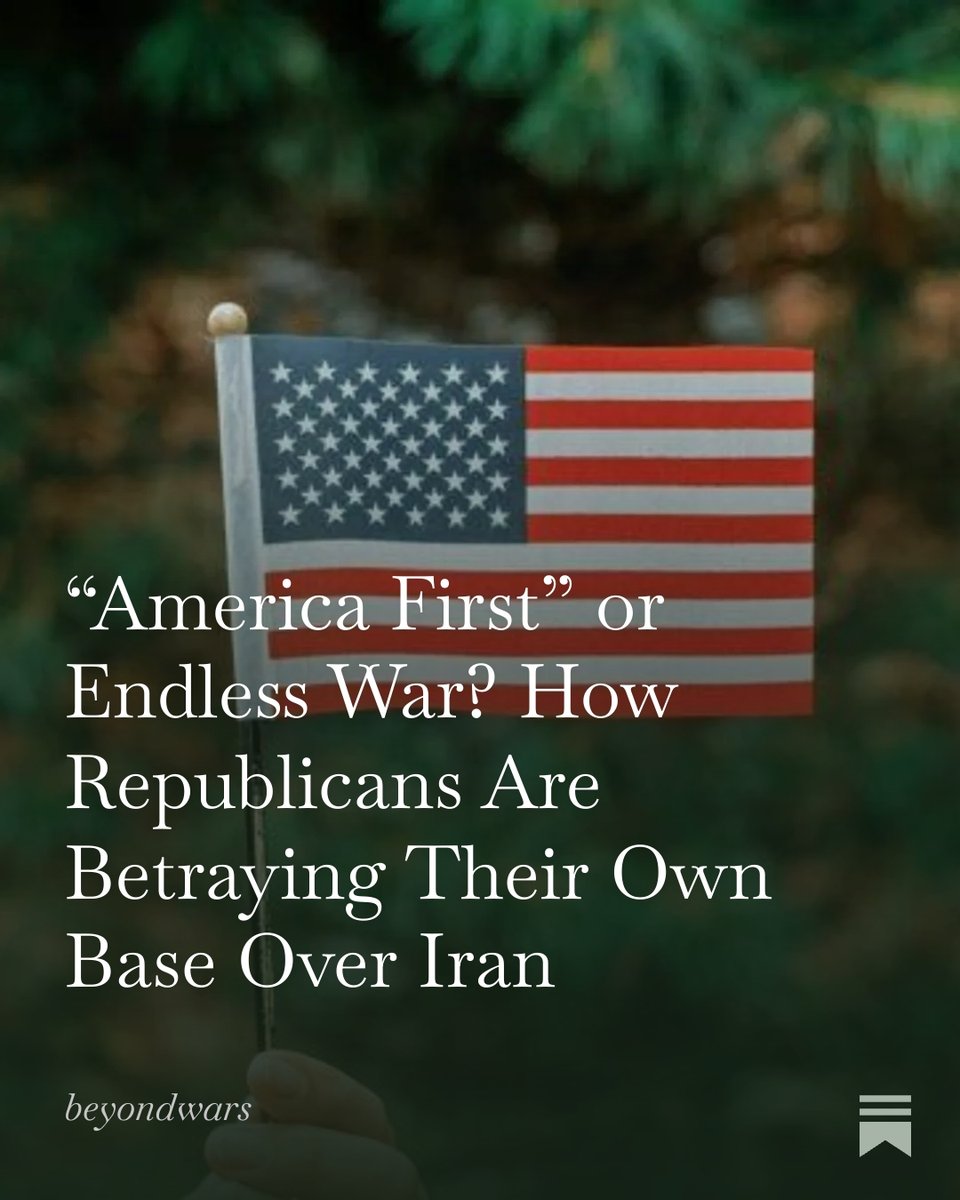 BeyondWars's tweet photo. “America First” or Endless War? How Republicans Are Betraying Their Own Base Over Iran https://t.co/wIXtatF8ja 
#IranWar‌ https://t.co/KqWDKt1cY4