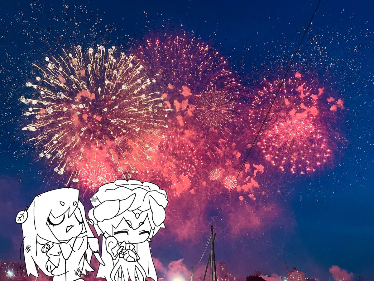 KITAMI_0922's tweet photo. 足立花火
因为拍出来实在是太漂亮了，我忍不住要让王和挚友一起入镜我的照片…
一直在发送花火相关的现实素材真是抱歉
 #ギルエル https://t.co/pzGo0UCLBp