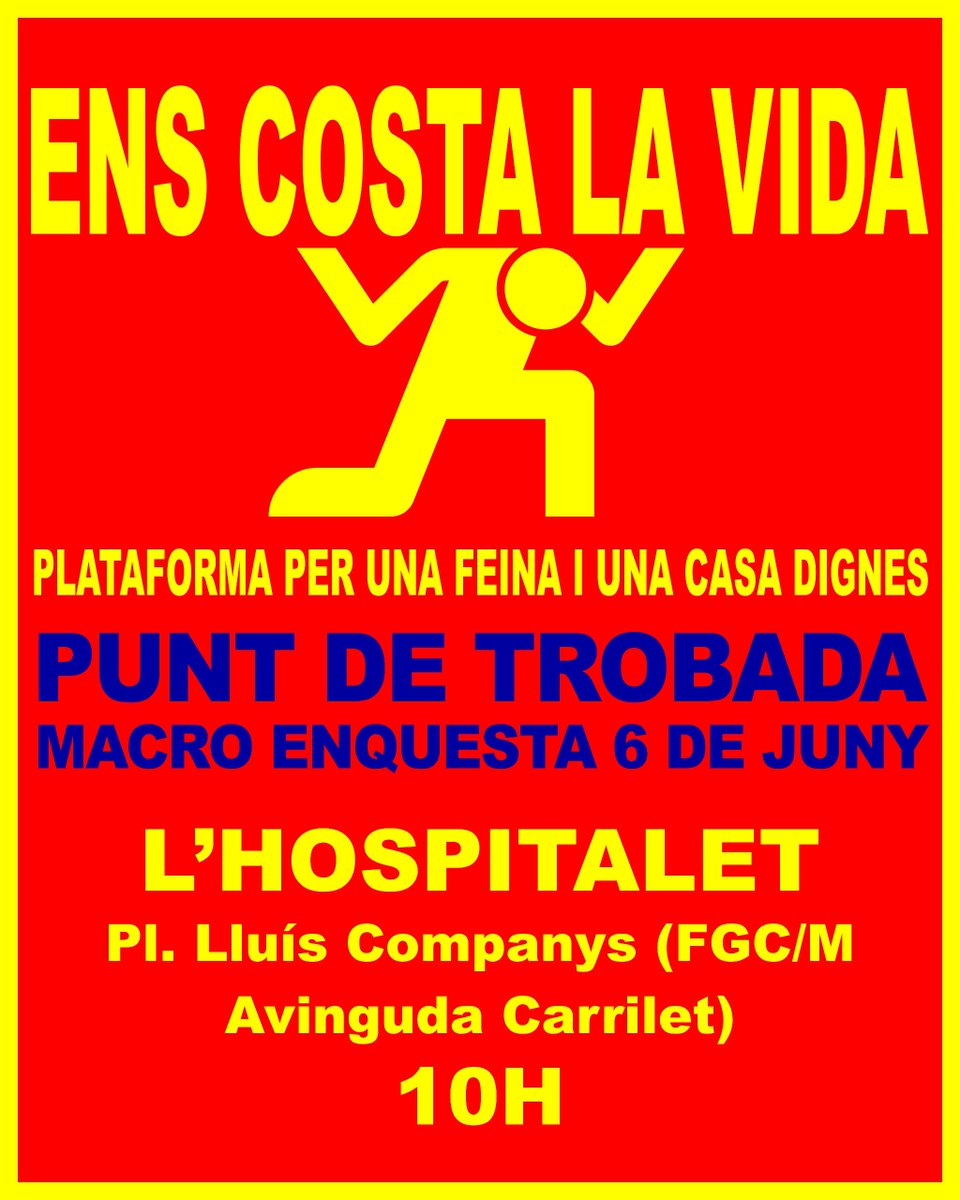 sindicatLH's tweet photo. El 6 de juny ens trobem a Pl. Lluís Companys per fer una jornada d’enquesta sobre el cost de la vida, dins la campanya “Viure ens costa la vida”

Sortirem a parlar amb la gent sobre salaris, lloguers i la possibilitat de construir una vaga general contra l’encariment de la vida. https://t.co/JRa8DiZlLD