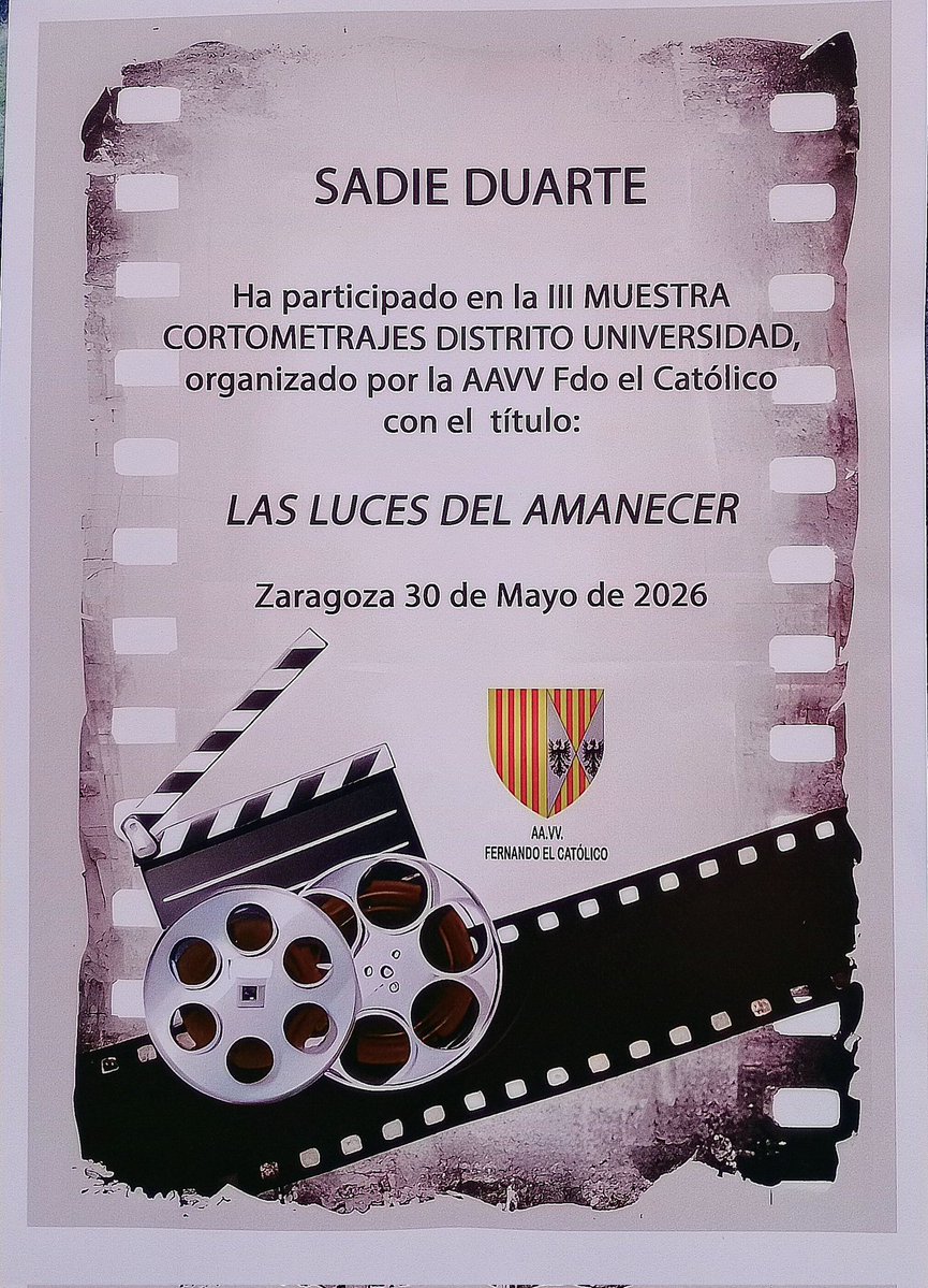 sadieduarte's tweet photo. A pleasure to screen The Lights of Dawn yesterday. All filmmakers received an official selection certificate. Thank you so much! ☺️ Un placer haber proyectado ayer Las luces del amanecer. Todos los cineastas recibimos certificados de participación. ¡Gracias! https://t.co/az4xDCvmsw