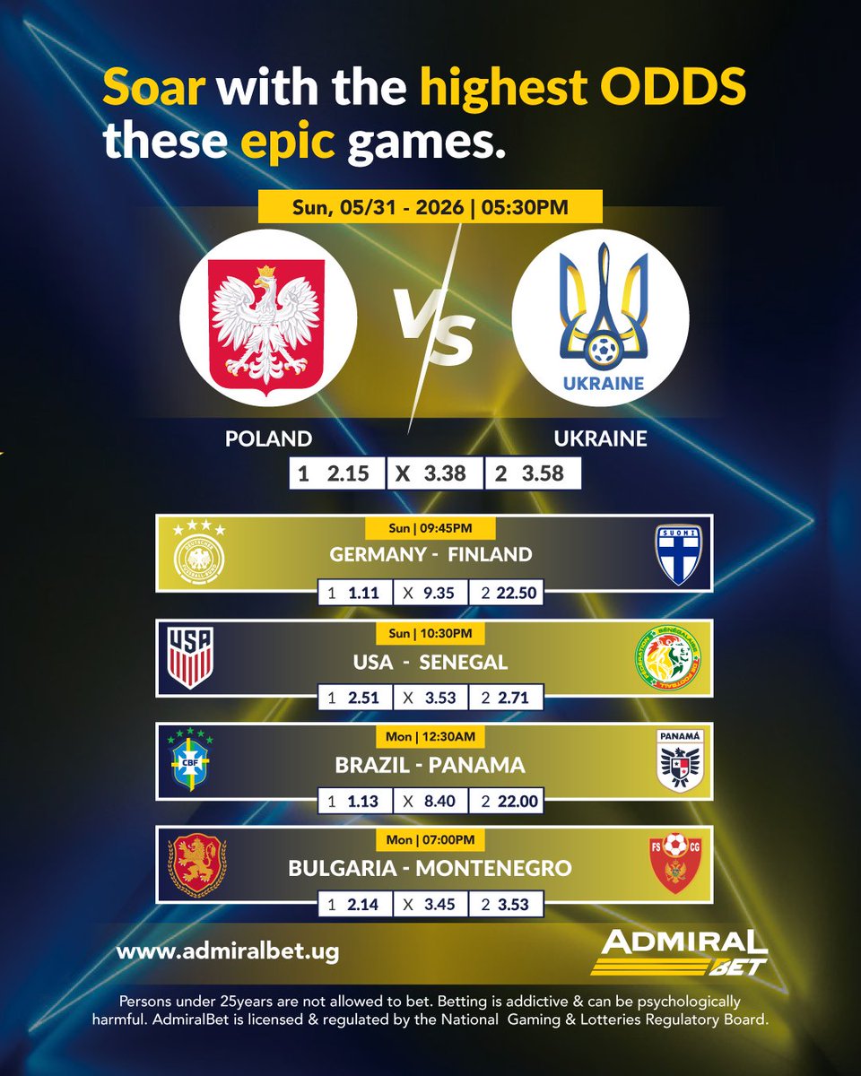 AdmiralUganda's tweet photo. The road to the 2026 World Cup is heating up with crucial international friendlies. Don't just sit on the sidelines analyze the form, back your nation, and start winning massively right now. 💰🔥

#WorldCup2026
#InternationalFriendlies 
#Football 
#Soccer
#USMNT https://t.co/bkrpkrbMrR