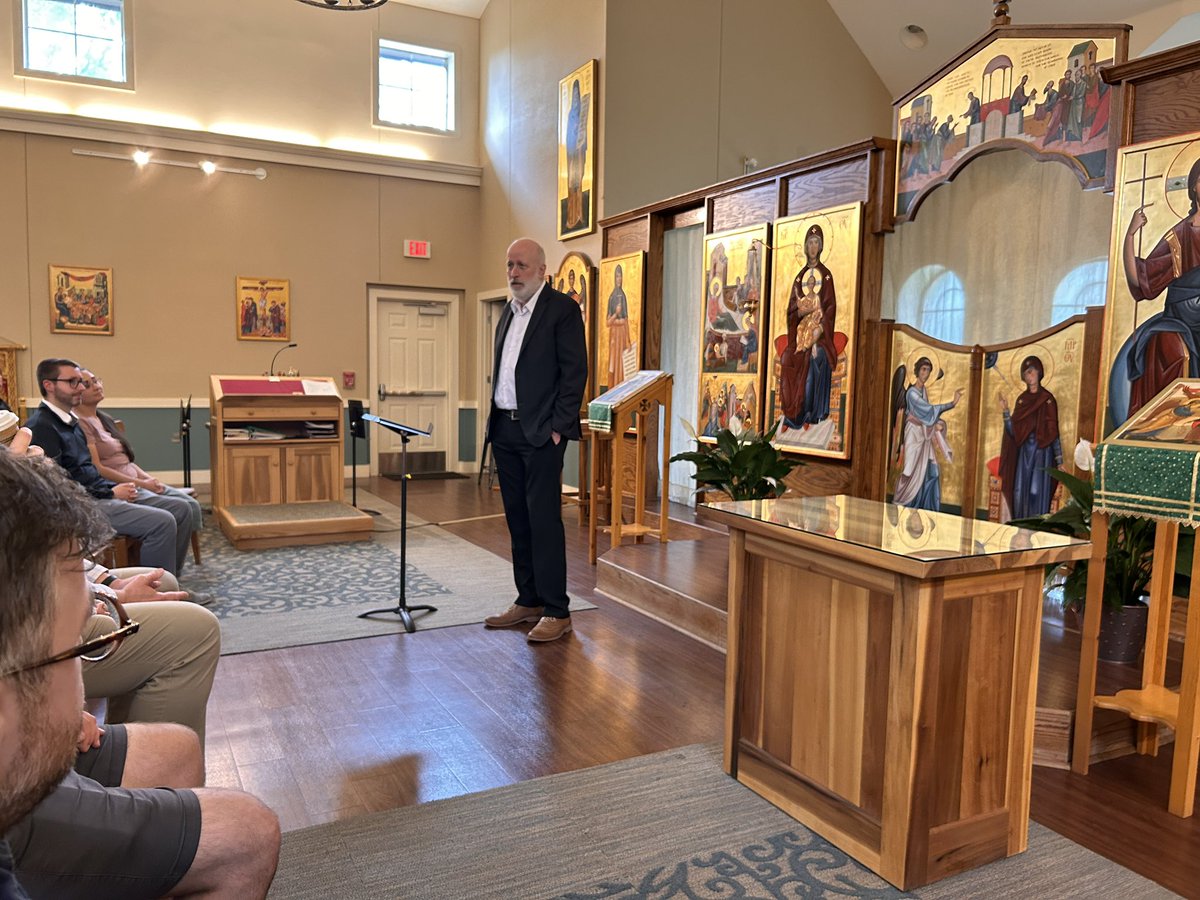 rigelthurston's tweet photo. Day 3 of Austin Estuary: 

The first Protestant pastor (in the history of earth) speaks to an Orthodox Church about internet Orthodoxy. Thank you @PaulVanderKlay and @jhendersonYT 

The first internet desert father @GrimGriz soars beneath a covenantal double rainbow. https://t.co/0AQnWluCyh