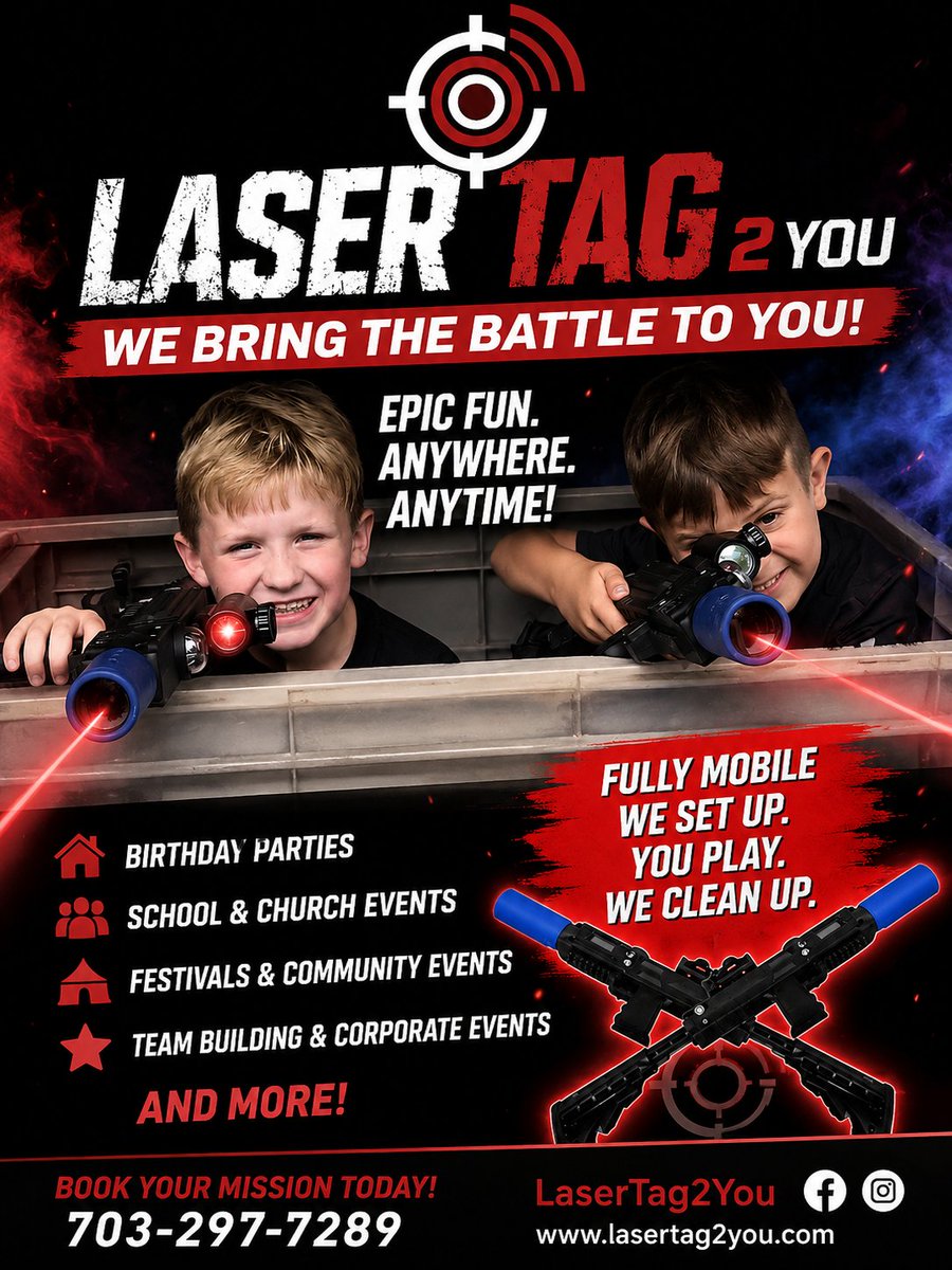 LaserTag2You's tweet photo. 🎯 Mobile Laser Tag Birthday Parties in Northern Virginia! 🎉
📞 703-297-7289
🌐 https://t.co/rhh5E3dO4h https://t.co/qlISC6VGFd