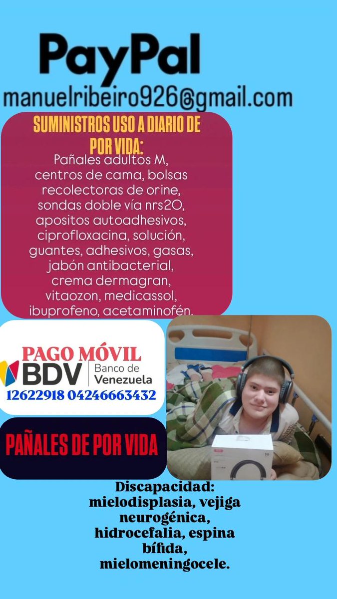 manuel02101's tweet photo. Hola 👋 agradezco a quienes puedan ayudar, muchas gracias de antemano. AMERITO TRATAMIENTO DE POR VIDA. PAÑALES/CENTROS DE CAMA/INSUMOS MÉDICOS DE USO A DIARIO/MEDICINAS. DE POR VIDA. https://t.co/oEqrUGETDG