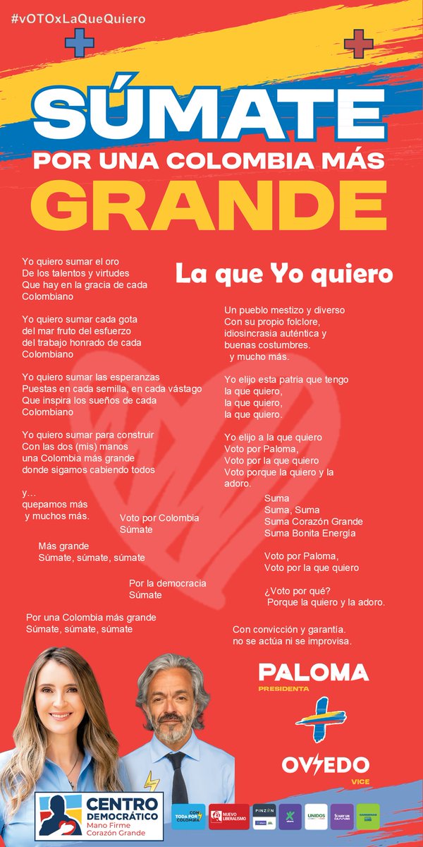 SabaMerchan's tweet photo. #vOTOxLaQueQuiero Una   Mujer Presidenta, Paloma Valencia🕊️➕⚡️ ... .. Oviedo Vice ..   ..🗞️➕♥️ ... .. Colombia Más Grande ..   ..🧠💛🧠💙🧠♥️ #EsPalomaONunca   #BogotaVotaPorColombia https://t.co/HGIzAoWQGD