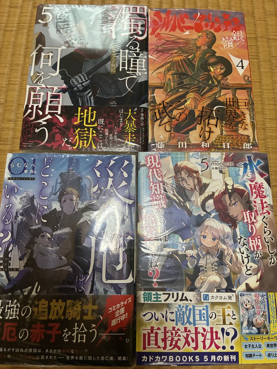 ErucaCrawler's tweet photo. 5月後半　新刊
濁る瞳で何を願う　5
シルバーマウンテン　4
災厄はどこにいる？　1
水魔法ぐらいしか取り柄がないけど　5
魔術漁りは選び取る　3 https://t.co/uED40Qk2RM