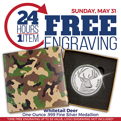 SilverTowneLP's tweet photo. Whitetail Deer are the most commonly sought after by hunters and this silver medallion is the perfect way to commemorate a successful season. Today only, we’ll engrave this piece FREE with purchase, so add to cart now for this offer >> https://t.co/Wojqq5FFuF https://t.co/ZsNQhUSRiG