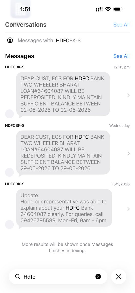 syedaskarialir1's tweet photo. @HDFC_Bank  I’ve never opted for a two wheeler loan from you. I’m getting messages since start of this month regarding pending EMI. Please investigate as it appears to be a scam/fraud. 
Thank you. https://t.co/ZeLMrNyQln