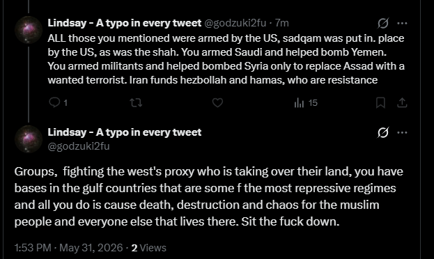 AlcoholidayHQ's tweet photo. Bit awkward that you’re ranting at me as though I’m personally sat in the Pentagon signing off arms deals. I’m not American, and I haven’t armed anybody.

Second, your history is all over the place. Saddam Hussein wasn’t ‘put in place’ by the US; he rose through Iraq’s own Ba’athist power structure. The Mohammad Reza Pahlavi was restored after the 1953 coup, yes, but that still doesn’t make every conflict in the region an American creation.

And calling Hezbollah and Hamas ‘resistance groups’ is a nice bit of euphemism for organisations with long records of deliberately targeting civilians.

You’ve basically responded to a point about false casualty claims by launching into a copy-paste anti-US rant and pretending that somehow proves the original argument.

So no, I won’t ‘sit the fuck down’. If you’re going to make sweeping historical claims, at least get the history right first.