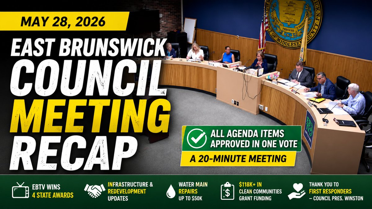 EyesOnEB's tweet photo. The May 28 East Brunswick Township Council meeting may have lasted only about 20 minutes, but several significant items were approved.

https://t.co/3WeMzSEobI

#eastbrunswick #eastbrunswicknj https://t.co/QHlQqIUjRb