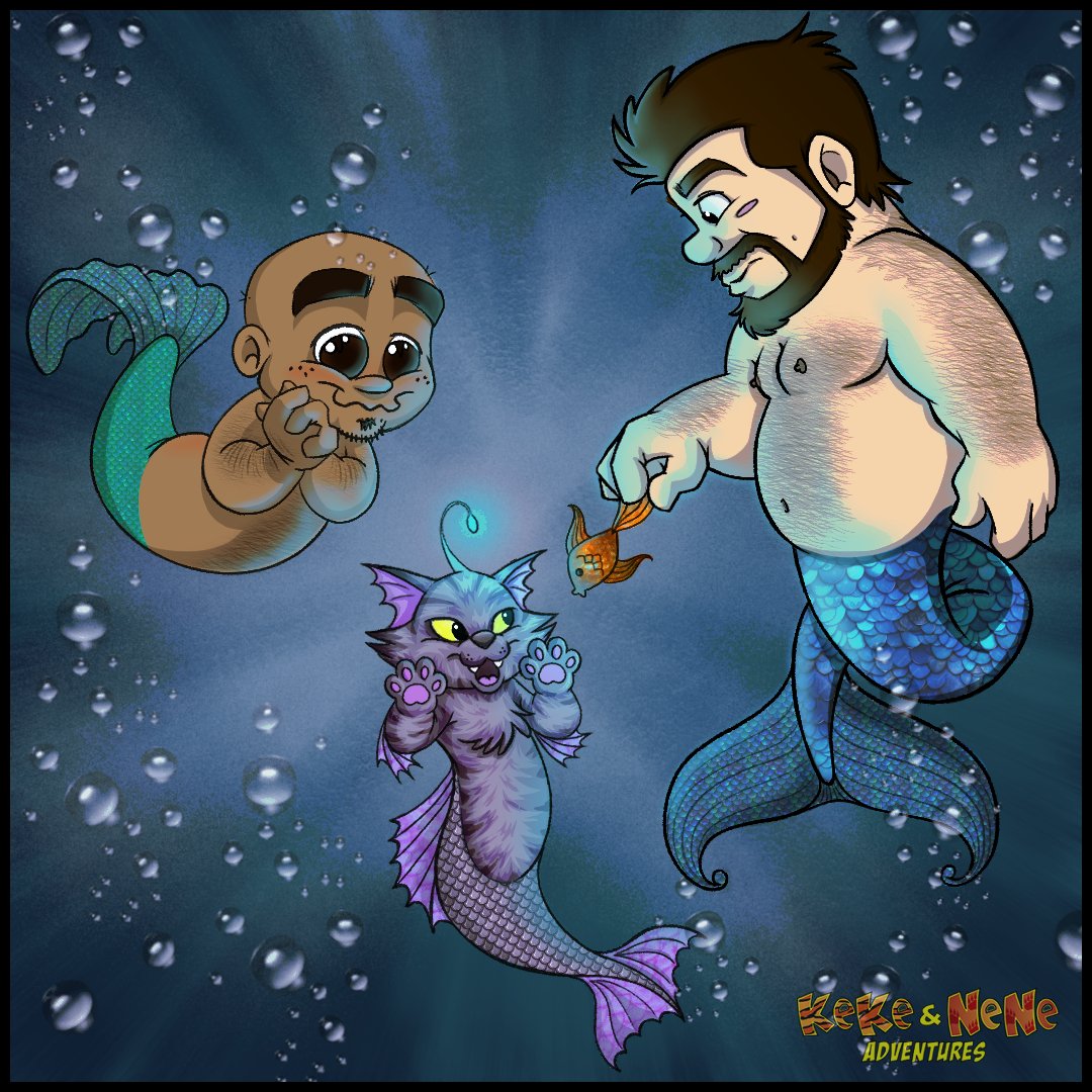 keke_nene_adv's tweet photo. Merman Keke &amp; Merman Nene playing with their Catfish Minx.
Doing my bit for MERMAY 🧜‍♂️🧜🧜‍♀️ ...sort of!
.
.
.
#mermay #mermen #cartoonart #chibistyle https://t.co/ZVmOWOBq4g