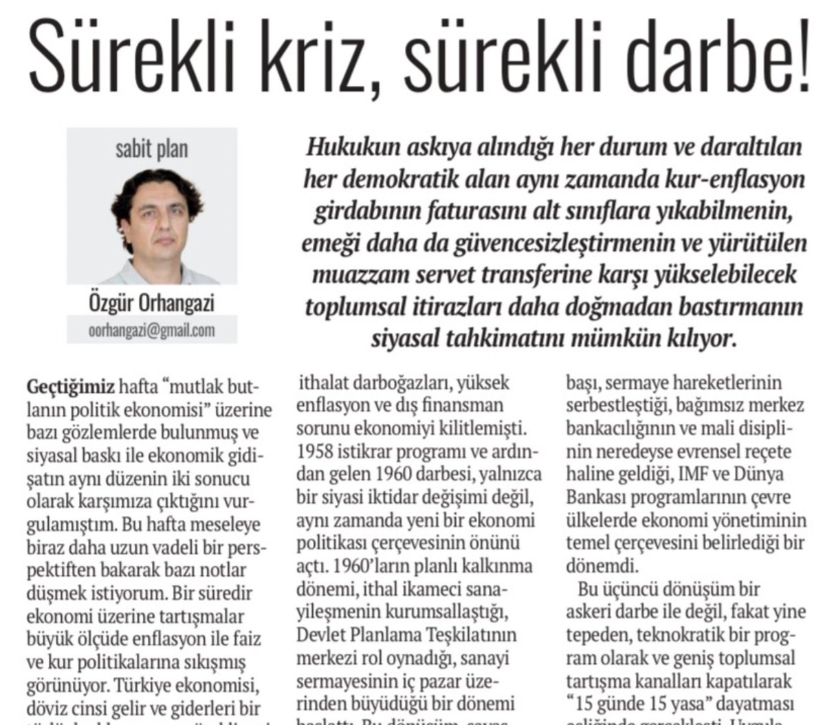 ozgur_orhangazi's tweet photo. Siyasal baskı ile ekonomik gidişat
aynı düzenin iki kaçınılmaz sonucu. 

Bir süredir ekonomi tartışmaları enflasyon, 
faiz ve kur politikalarına sıkışmış durumda. 

Meseleye daha uzun vadeli ve yapısal bir perspektiften baktığımızda görünenler.. https://t.co/8uBuFyLH2g