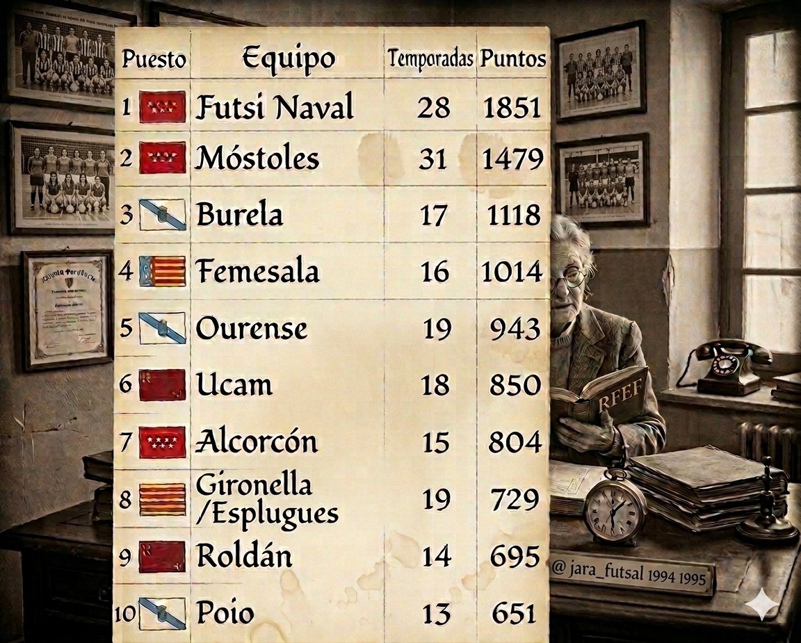 Jara_Futsal's tweet photo. Final de temporada 2025 2026 futbol sala femenino primera iberdrola y desde jara_futsal actualizamos datos, tabla histórica por equipos de futbol sala femenino por puntos totales obtenidos en divisiónde honor . https://t.co/DveHFOiZpP