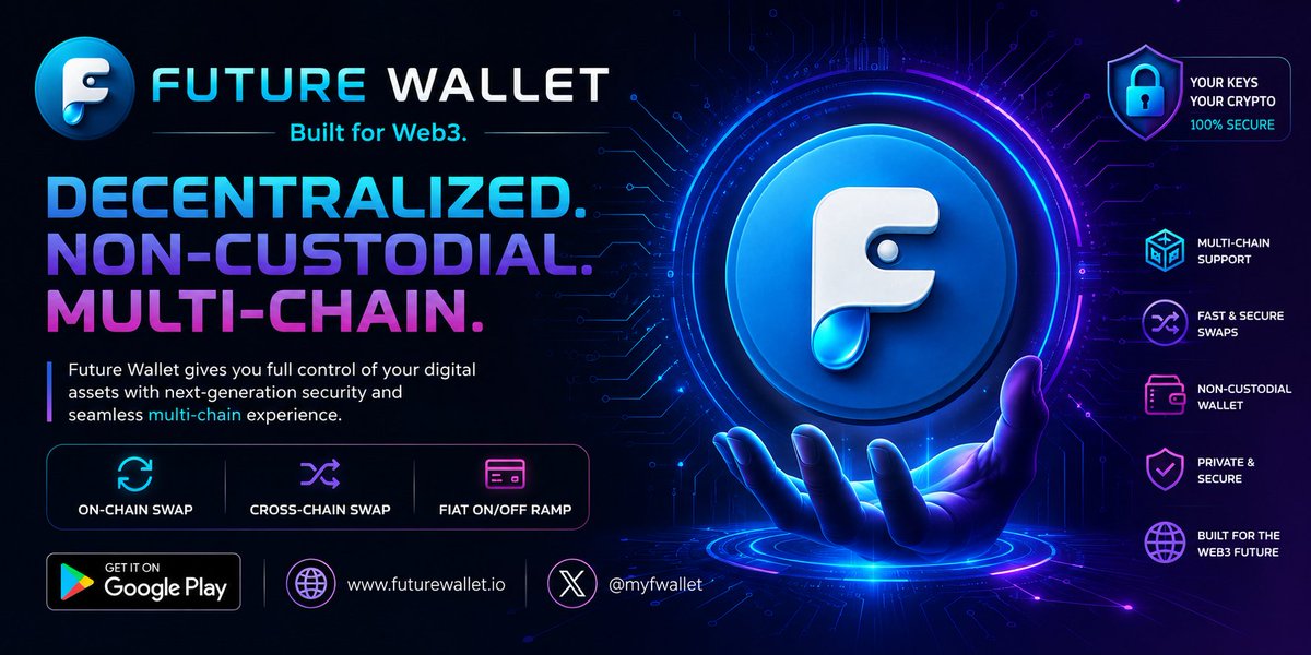 MyfWallet's tweet photo. Future Wallet is redefining Web3 finance with a secure, decentralized, and seamless multi-chain experience. 🚀

⚡ Non-Custodial
⚡ Multi-Chain Support
⚡ On-Chain Swap
⚡ Cross-Chain Swap
⚡ Fiat On/Off Ramp
Secure your digital future with complete control of your assets.
https://t.co/T3UBXKppnN             @MyfWallet 

#FutureWallet #Web3 #CryptoWallet #Blockchain #DeFi #MultiChain #Decentralized #Crypto #DigitalFinance #Fintech #Web3Wallet #OnChain #CrossChain #FutureOfFinance