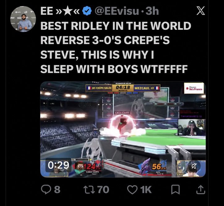 SolidBroly's tweet photo. These smash players are so weird bro “This is why I sleep with boys wtfff” who says that kind of shit? #fgc https://t.co/6hlwfbpnTS
