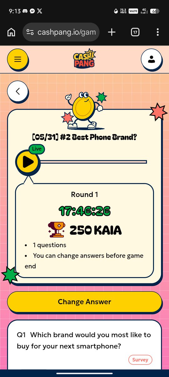 zMac09x's tweet photo. Earning Kaia thru answering easy survey? Join us here @CashPang_Game 
Thanks for this great opportunity @Daruebiii https://t.co/ZbLRedGsGY