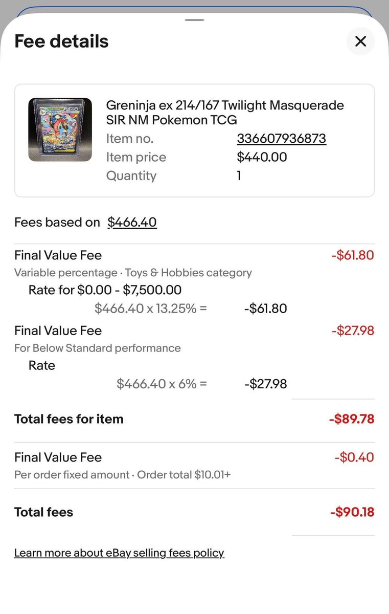 kev396ss's tweet photo. This is why I don’t sell on #eBay anymore. My account was started in 1999. @eBay @CardPurchaser @Whatnot also why people call it #feebay https://t.co/KTfI0MmklH