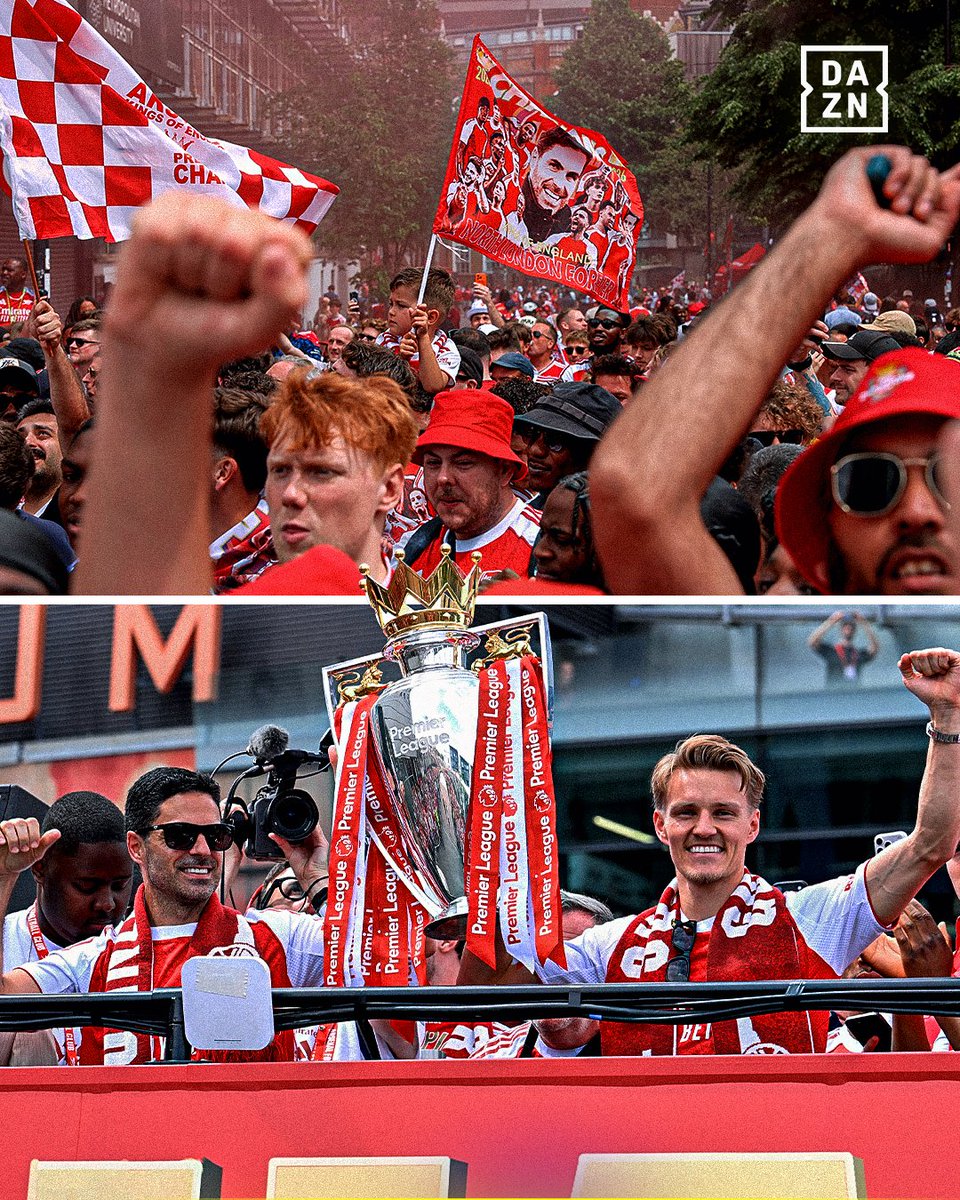 DAZNFootball's tweet photo. ❤️ No rain on this Arsenal parade 😍

It's a moment they've been waiting for so long and the dream is now reality. https://t.co/1WDonJgBN3