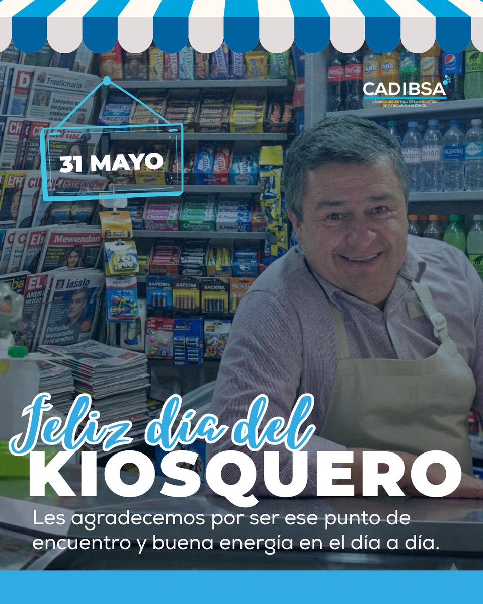 Cadibsa's tweet photo. ¡Saludamos en su día a todos los kiosqueros de nuestro país! 👏👏

#CADIBSA #DíaDelKiosquero https://t.co/keqr6aCVZh