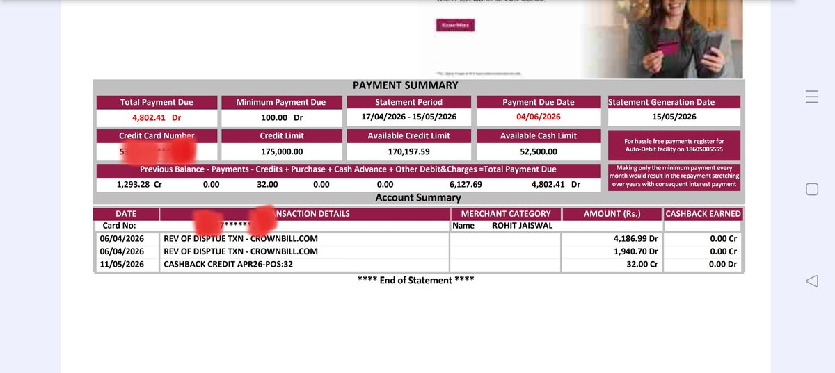 Rohitjais94's tweet photo. @AxisBank I have been asked to pay for a reversed transaction?
Scamming customer to the next level.

Share me the details of 4800 that I have spent so that I can pay the same.

#fraudalert 
@AxisBankSupport @AxisBank https://t.co/JcqLED5S4V