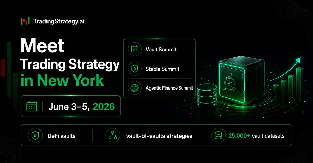 TradingProtocol's tweet photo. Trading Strategy is heading to New York for @Vault__Summit, Stable Summit and Agentic Finance Summit. 

Calling for #quants, #assetmanagers, #Alagent developers, #vaultcurators, and #DeFi protocol teams! Meet us for live demos and see our latest datasets

https://t.co/DrFaeBoXpS https://t.co/FPY2mW8u0n