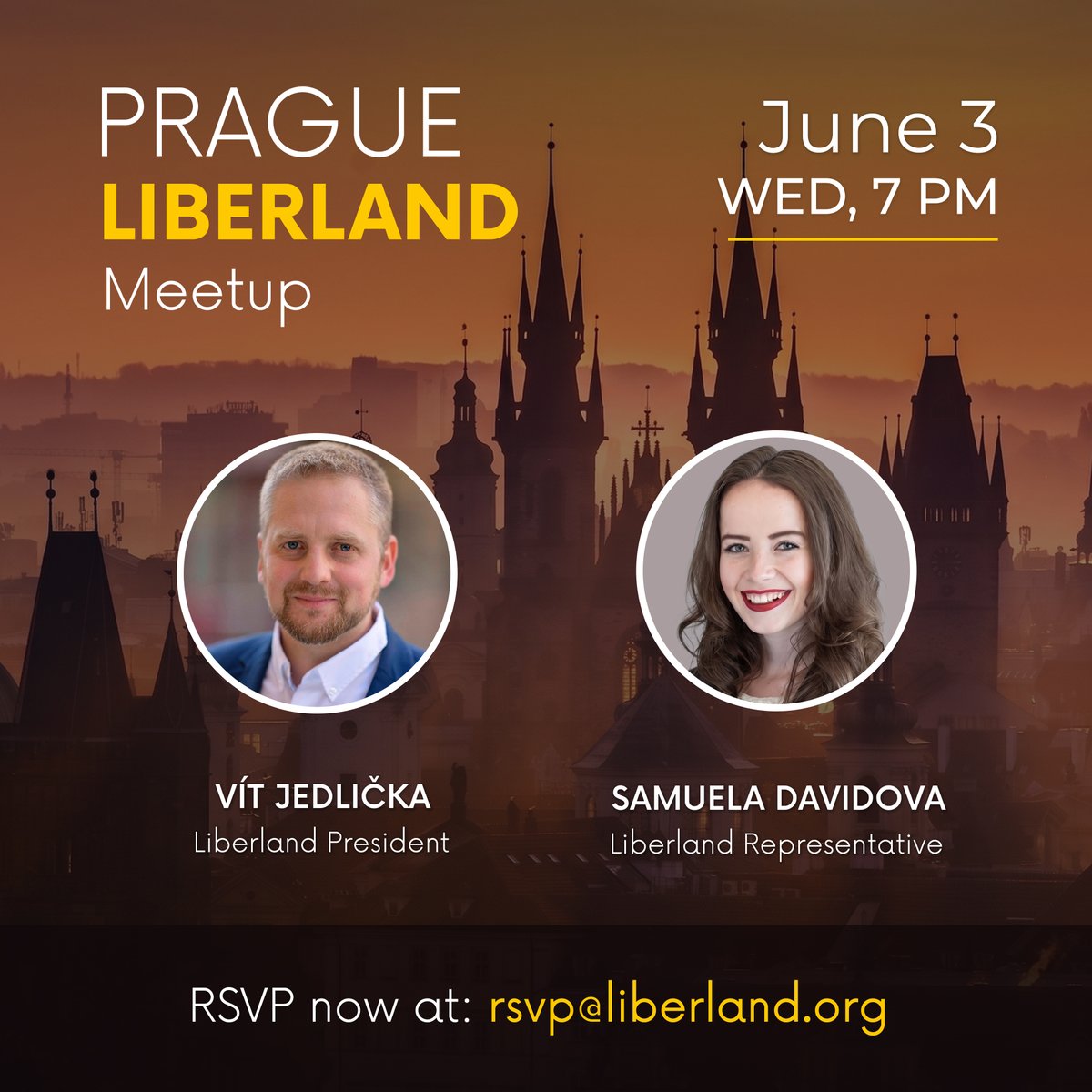 Liberland_org's tweet photo. PRAGUE MEETUP: Join a private evening with @JedlickaVit  &amp; @DavidovaSamuela on June 3 at 7 PM!

This is a small, curated gathering in the city center. Attendance is by approval only to ensure great, high-quality conversations. https://t.co/xvT4SUegUI