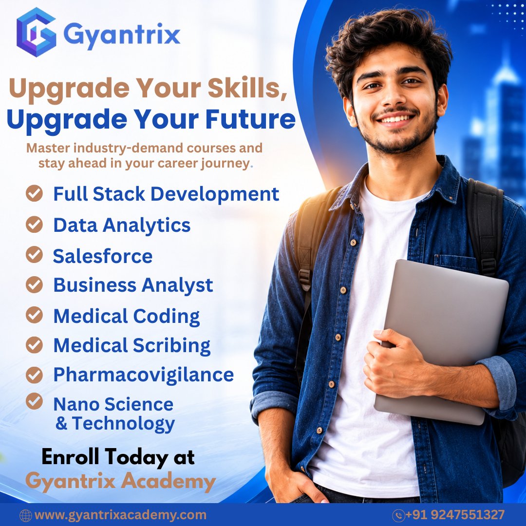 GyantrixAcademy's tweet photo. 🚀 Upgrade your skills and unlock new career opportunities with Gyantrix Academy!

💻 Full Stack Development
📊 Data Analytics
☁️ Salesforce
🏥 Medical Coding &amp; More
🎯 Learn. Grow. Succeed.

#GyantrixAcademy #CareerGrowth #Upskill #FullStackDevelopment #DataAnalytics #Salesforce https://t.co/0VlwrUMzEQ