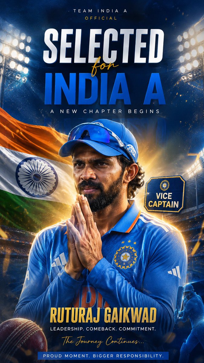 JaldiNews9's tweet photo. IPL से सीधे India A की टीम में एंट्री!

Ruturaj Gaikwad को Vice-Captain बनाया गया, जबकि Riyan Parag चोट के कारण बाहर हो गए।
यही मौका कई युवा खिलाड़ियों के करियर की दिशा बदल सकता है।
Sri Lanka Tri-Series अब India के अगले स्टार्स की असली परीक्षा होगी. https://t.co/eVqBB4zibQ