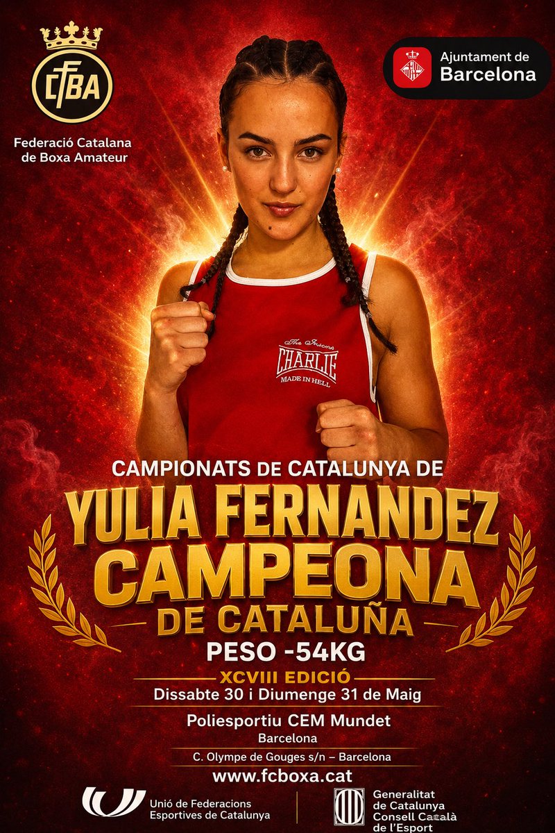 CBXC's tweet photo. YULIA FERNANDEZ se proclama Campeona de Cataluña en la categoría-54kg.
El 13 de Junio en Castellbisbal más!!!!

#campeon #cataluña #teamtonimoreno #boxeo #boxing https://t.co/HFe4GbJCjA