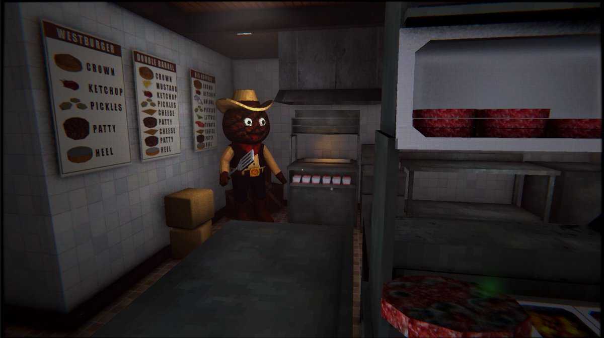 OrderLate's tweet photo. Howdy, cowboy. Welcome to the night shift 🤠 #IndieGame #HorrorGame #PSX #GameDev #LowPoly https://t.co/jClK2h04Cc