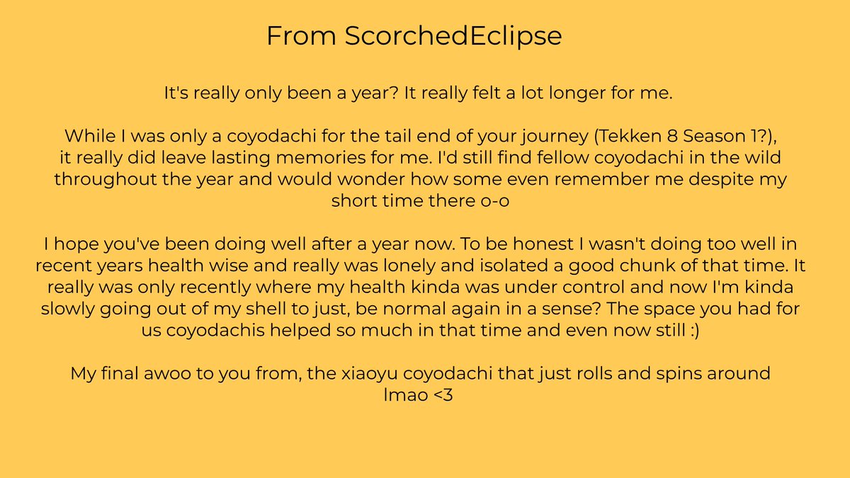 _Xcythe_'s tweet photo. One year ago, Coyote left to begin a new chapter in her journey.
Even now, the Coyodachis remain together as a community, sharing the same warmth and positivity she gave us with others.
Here is our Coyodachis' Appreciation Post (1/2)
#kemoV #VTubers #howlcast https://t.co/u0RSII0Htj
