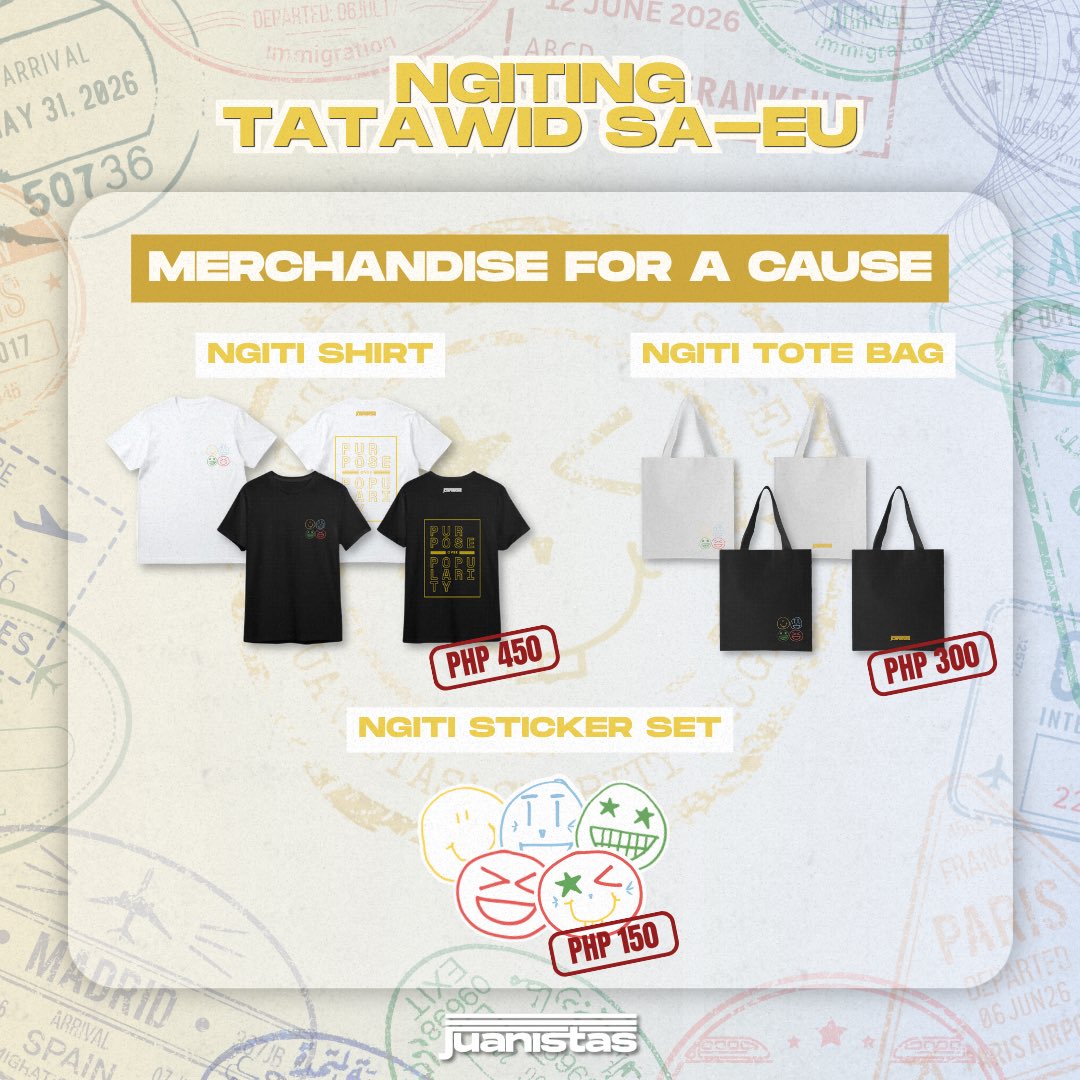 juanistasofc's tweet photo. Ngiting tatawid sa EU, sa-eu, at sa lahat ng nangangailangan nito. ✨

Juanistas Official is proud to launch the NGITING TATAWID SA-EU: Merch For a Cause & Donation Drive! 💖

The merch will be available exclusively through Juanistas Official, and for a LIMITED TIME only, so cop yours NOW! 

🛒 You may place your orders through this link: https://t.co/UaoAudNlz6

Maraming salamat, everyJUAN!

#TheJuans #TheJuansLiveInEurope #NgitingTatawidSaEU