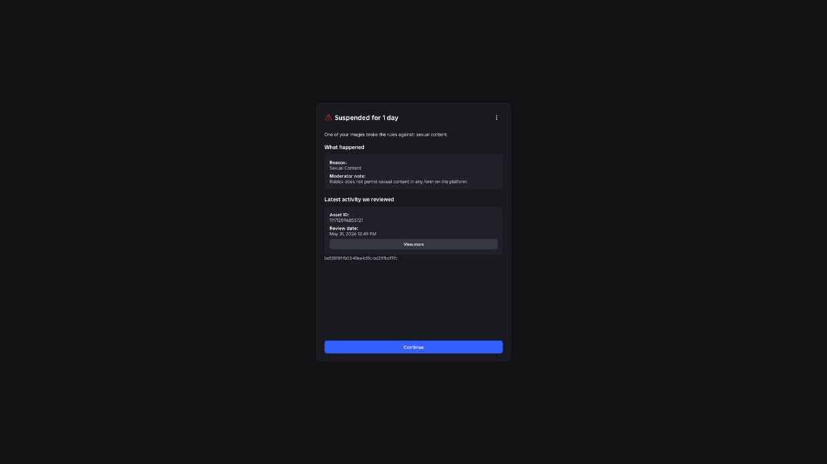 ykCynxRBX's tweet photo. @Roblox @Roblox my Friend Was Falsy Ban For Sexual Content But it was just a Face i have Images to show please unban him as he did nothing https://t.co/LuuxsYR0XE