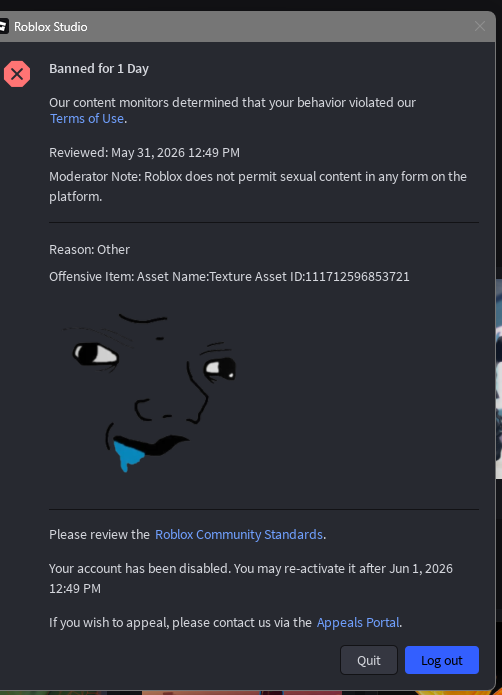 ykCynxRBX's tweet photo. @Roblox @Roblox my Friend Was Falsy Ban For Sexual Content But it was just a Face i have Images to show please unban him as he did nothing https://t.co/LuuxsYR0XE
