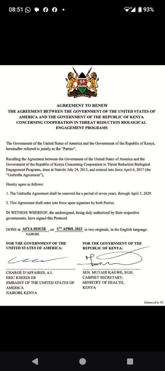 LealGid's tweet photo. Already Uhuru government signed the quarantine agreement with USA in 2015 and was renewed in 2022 https://t.co/KN3UmhhSID