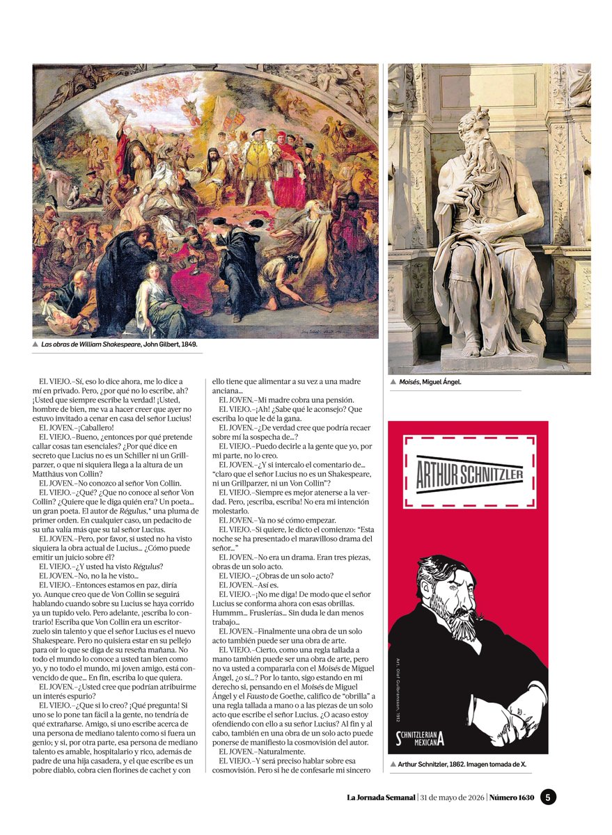 Hugo_R_Mir's tweet photo. Hoy, en @LaSemanal, «Conversación entre un crítico joven y otro viejo» de Arthur Schnitzler.

ÚLTIMAS MÁSCARAS (2026, @austriainmx y @eddellirio), ed. H.R.M., colab. @ClaudiaKerik.
🎭🇲🇽🇦🇹✡️ https://t.co/JEu3roCgDT