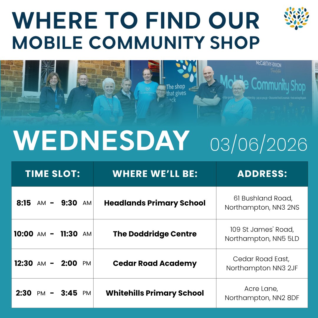 TMDFoundation's tweet photo. 🚨 Mobile Community Shop is back this week! 💛🥦🍞

⏰ Back to our regular times

📍 Check this week’s locations

100% goes back into the community 🙌

#TMDF #McCarthyDixon #MobileShop https://t.co/quUU9sVCy2