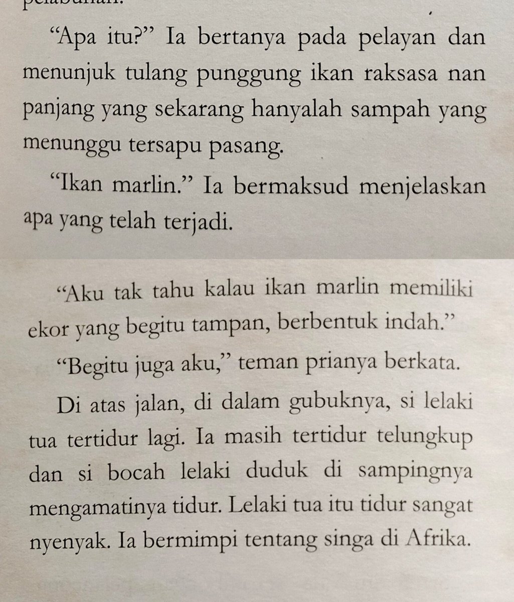 inkvrt's tweet photo. Sepengalaman gw baca buku terjemahan, The Old Man and The Sea dri Penerbit N ini yg paling hit and miss, and worst they butchered the ending. Irony yg dikemas secara apik oleh Hemingway menguap begitu saja tanpa jejak. 
You'll miss a lot if you read their translation 
#bookrant https://t.co/RbanfnUxyr