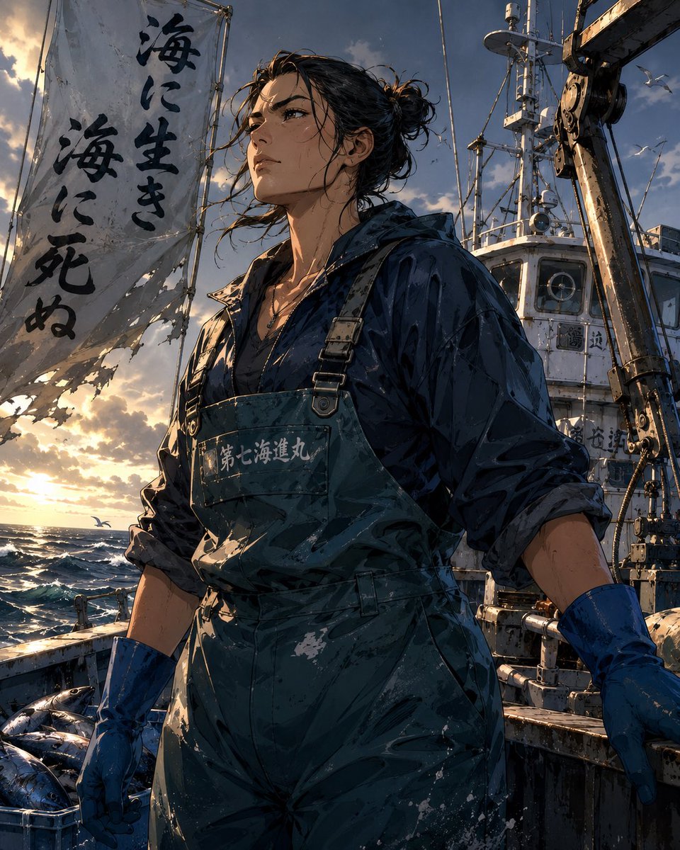 AriaGear's tweet photo. 潮風に鍛えられた背中は、誰よりも海を知っている。
「海に生き、海に死ぬ」
その言葉が似合う、頼れる女漁師。⚓️🌊

#AIイラスト #アニメ風 #漁師 #オリジナルキャラクター #創作 #ARIAAtelier https://t.co/qmB2f46aC0
