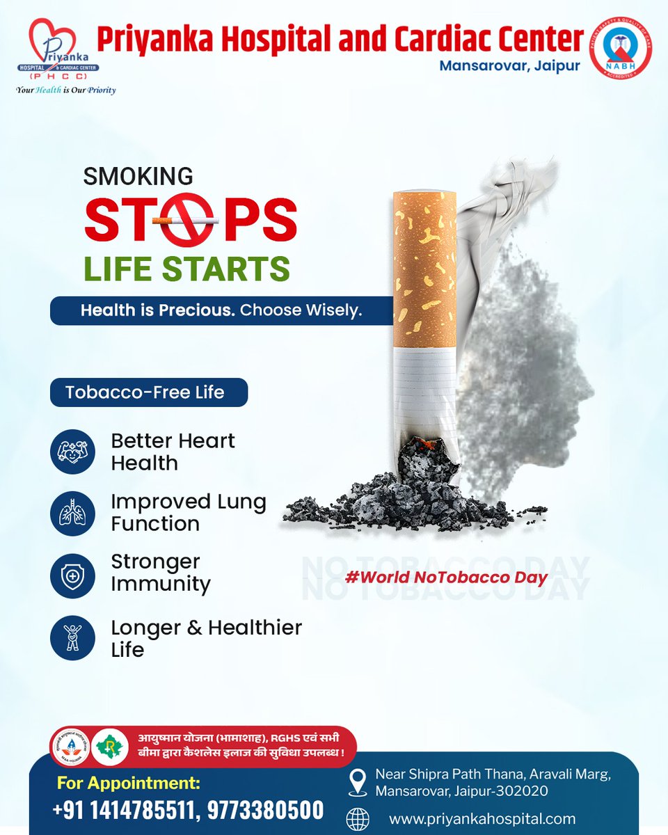 Smoking Stops… Life Starts. This World No Tobacco Day, choose health over  tobacco. Protect your heart, lungs, and future by saying NO to smoking  today. A tobacco-free life means better health, stronger